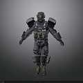 Armored Humanoid Character With Tactical Combat Gear And Mechanical Armor Design