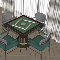 Modern Entertainment Table with Green Surface Mahjong Tiles and Chairs Around