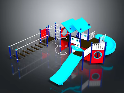 Colorful Playground Structure With Blue Slide Red Platform White Railings And Climbing Spiral 3d model