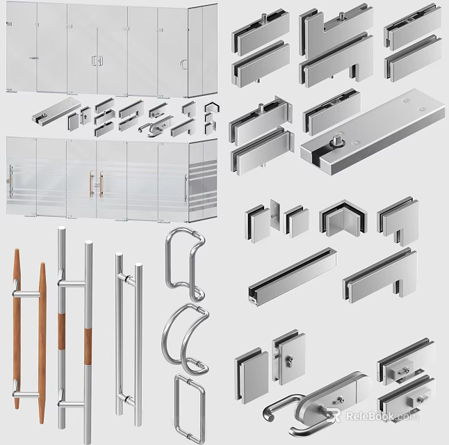 Modern Door Handles With Various Designs And Materials For Home Interior Use 3d model 