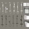 Various Shower Head Styles Including Handheld Overhead And Mounting Parts With Bathroom Toilet