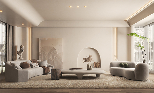 Quiet living room Cream living room 3d model