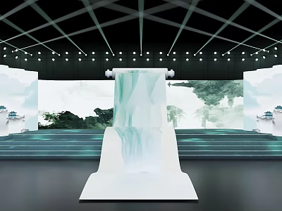 Modern Stage Design Featuring Waterfall Projection Steps And Background Screens 3d model
