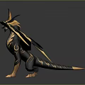 Game Film Mythical Dragon Character With Gold Black Horns Wings Ornate Details