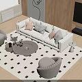 Modern Living Room Sofa And Coffee Table Set With Pillows Gray Accent Chairs Checkered Rug
