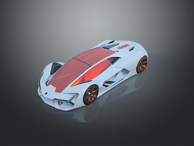 Futuristic White And Red Sports Car With Sleek Body And Stylish Wheels 3d model