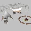 Cozy Camping Campground With Canvas Tents String Lights And Fire Pit Seating