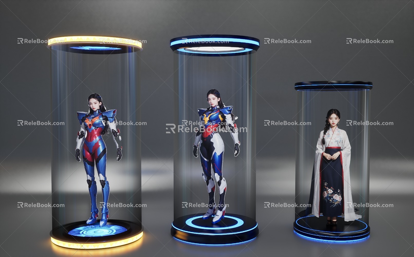 Transparent Display Cabinet Digital Human Virtual commentator Artificial Intelligence Holographic Projection Holographic Cabinet Holographic Warehouse model