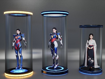 Transparent Display Cabinet Digital Human Virtual commentator Artificial Intelligence Holographic Projection Holographic Cabinet Holographic Warehouse model