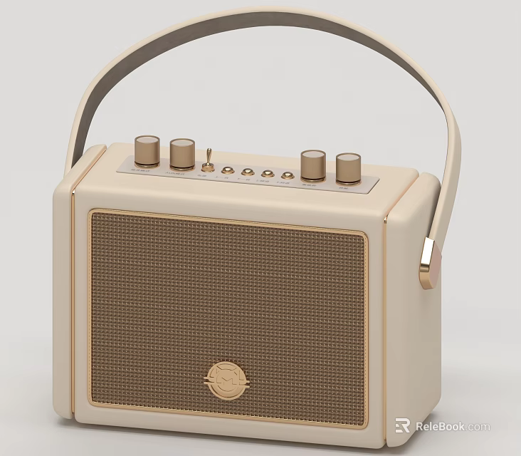 Portable Beige Daily Electrical Appliance With Handle Knobs Speaker Grille And Retro Design 3d model 