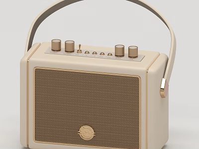 Portable Beige Daily Electrical Appliance With Handle Knobs Speaker Grille And Retro Design 3d model
