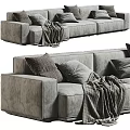 Modern Gray Sectional Sofa with Soft Fabric Multiple Pillows and Cozy Throw Blanket 3d model