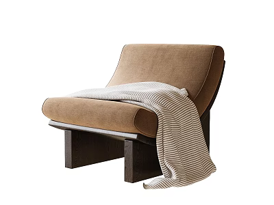 Comfortable Brown Leisure Chair With Striped Blanket And Wooden Legs 3d model