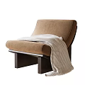 Comfortable Brown Leisure Chair With Striped Blanket And Wooden Legs