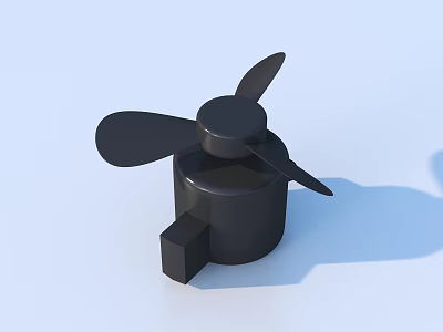 Small Black Household Fan With Three Blades Cylindrical Base And Small Block 3d model
