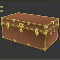 Vintage Orange Storage Trunk With Gold Latches And Decorative Metal Trim