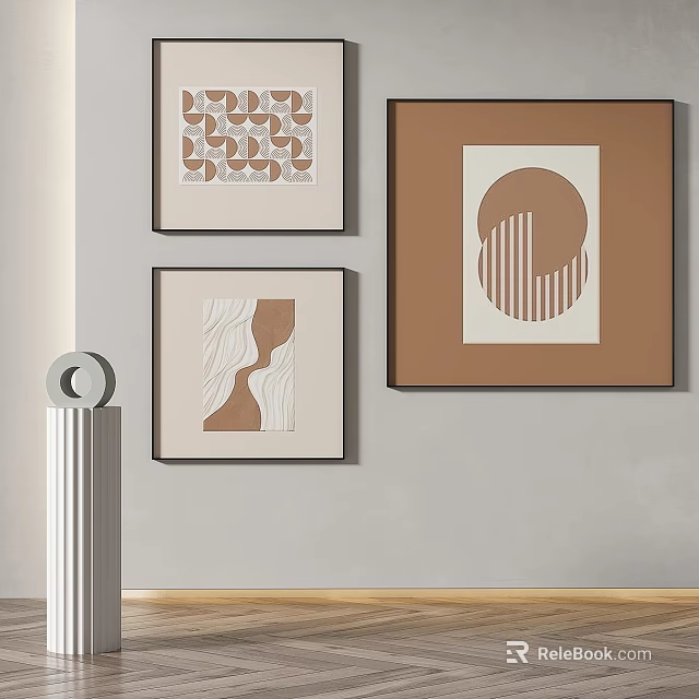 Modern Abstract Paintings Featuring Geometric Shapes Linear Patterns And Neutral Tones 3d model