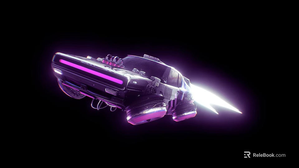 Futuristic Sleek Car With Purple Accent Lights And Hovering Design In Motion 3d model 