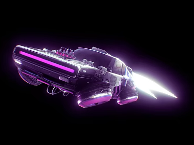 Futuristic Sleek Car With Purple Accent Lights And Hovering Design In Motion 3d model