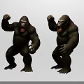 Black Gorilla Models Roaring With Raised Fists And Open Hands In Similar Poses