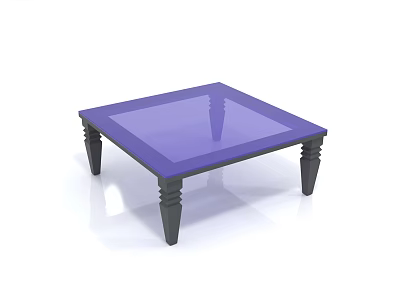 Modern Square Coffee Table With Purple Glass Top And Black Legs 3d model