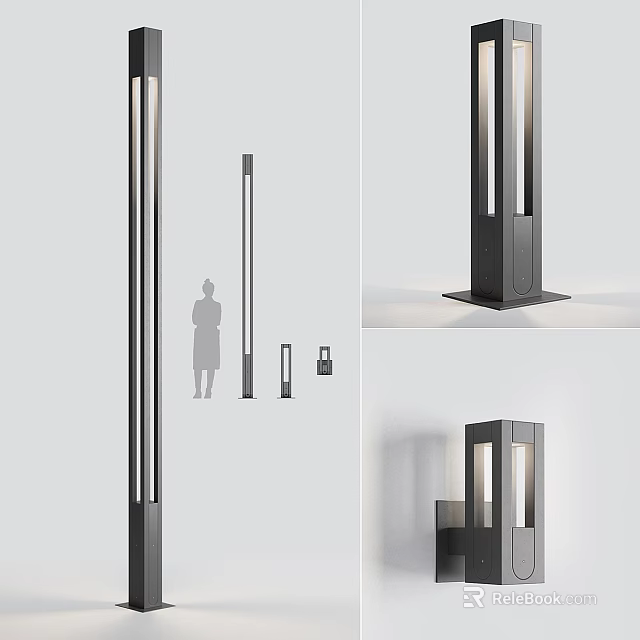 Modern Outdoor Lights With Sleek Metal Pole And Wall Mounted Designs In Various Heights 3d model 