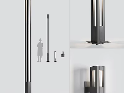 Modern Outdoor Lights With Sleek Metal Pole And Wall Mounted Designs In Various Heights 3d model