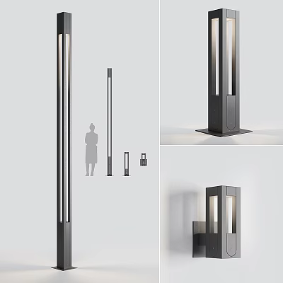 Modern Outdoor Lights With Sleek Metal Pole And Wall Mounted Designs In Various Heights 3d model