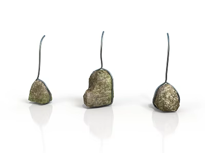 Three Hanging Stone Shaped Home Decor Accessories With Metal Hooks And Natural Texture 3d model