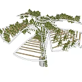 Layered Circular Pergola With Metal Frame And Green Vines Growing Around