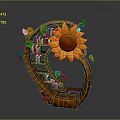Sunflower Shaped Wooden Bookshelf With Curved Design Decorative Leaves And Books Storage