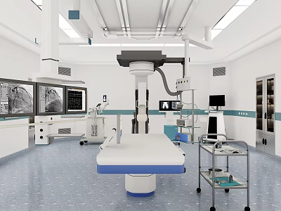 Modern Operating Room Interior With Surgical Table Medical Displays And Equipment Carts 3d model