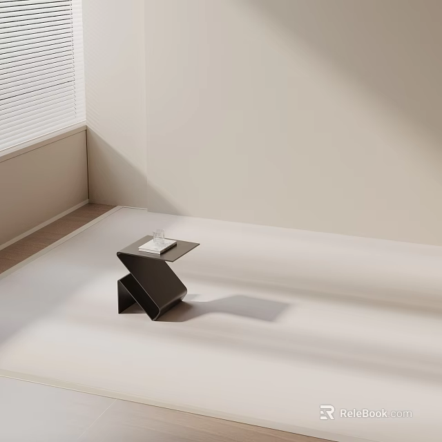 Black Geometric Side Table with Small Decor on Light Floor and Light-Colored Wall 3d model