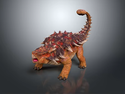 Fierce Spiked Dinosaur With Red Orange Skin Curled Tail And Open Mouth 3d model