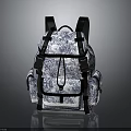 Stylish Blue And White Patterned Backpack With Black Straps And Multiple Pockets 3d model