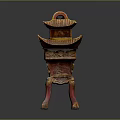 Traditional Chinese Red Lacquer Wood Shrine with Gold Carvings and Multi tiered Roof