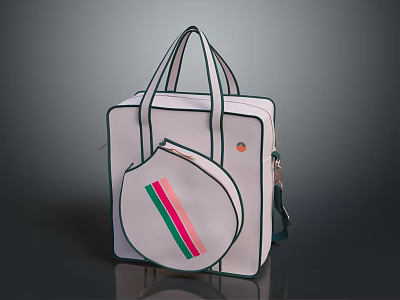 White Box Bag With Black Trim Two Handles And Round Stripe Decoration 3d model
