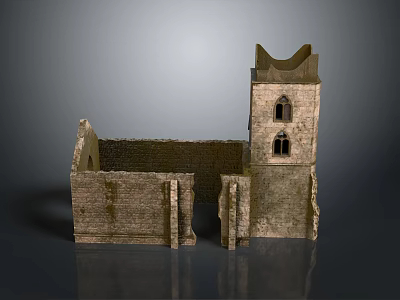 Medieval Stone Castle Ruins With Tower And Archway Wall Structures 3d model
