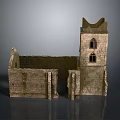 Medieval Stone Castle Ruins With Tower And Archway Wall Structures 3d model