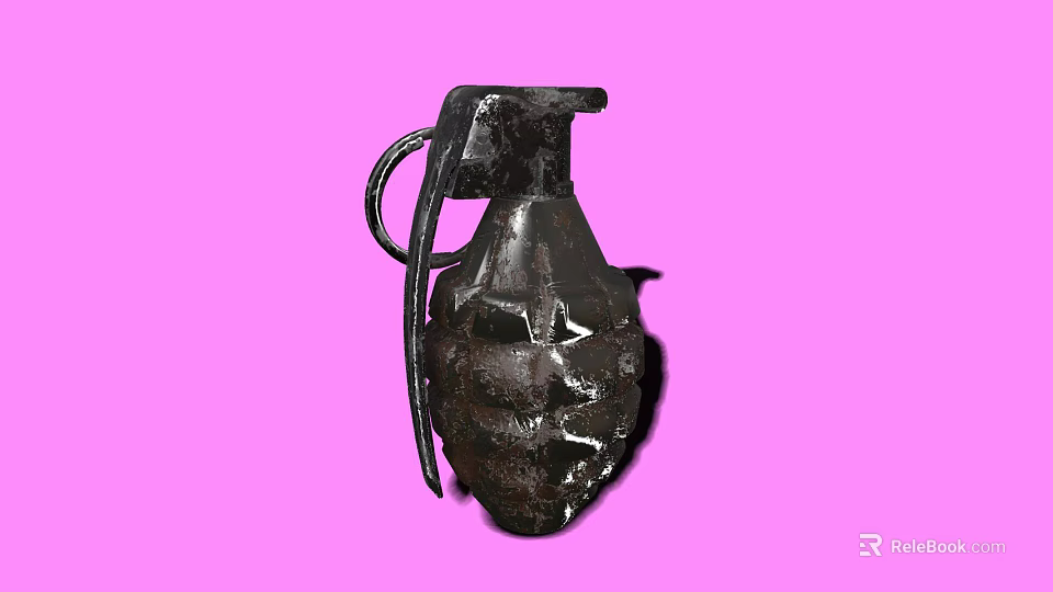 Black Metallic Grenade Isolated On Pink Background With Detailed Surface Texture 3d model 