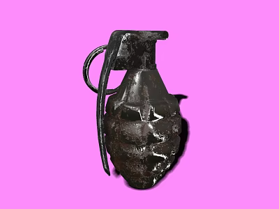Black Metallic Grenade Isolated On Pink Background With Detailed Surface Texture 3d model