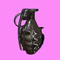 Black Metallic Grenade Isolated On Pink Background With Detailed Surface Texture