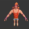 Muscular 3D Creature Character With Orange Braided Hair Pink Headband Red Tank Top Blue Shorts