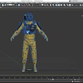 Game Movie Character In Yellow Protective Suit With Gas Mask And Backpack Gear