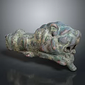 Ancient Bronze Beast Head Decorative Component With Intricate Carvings And Aged Patina