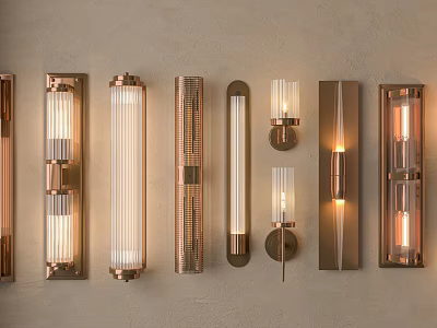 Modern Wall Lamps In Various Styles With Metal Frames And Glass Shades 3d model