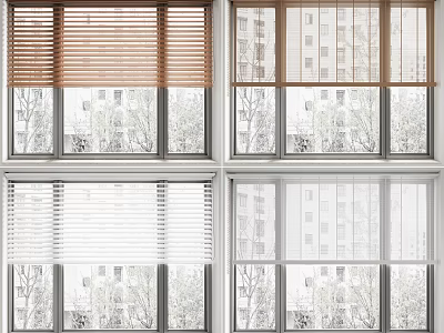 Wooden and White Venetian Blinds Decorating Windows with Urban Background View 3d model