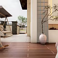 Relaxing Roof Garden Design With Rocking Horse Swing Potted Plant And Wooden Flooring