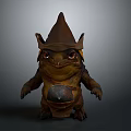 3D Fantasy Animal Character With Big Eyes Wearing Brown Spiked Hat And Armored Body