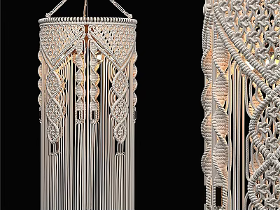 Handmade Macramé Chandelier With Intricate Knot Patterns And Tassel Details 3d model